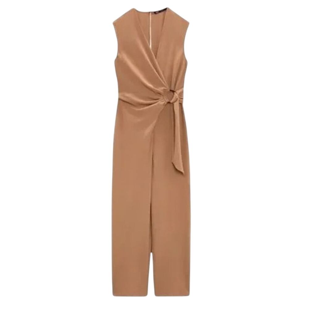 NWT ZARA Wrap Jumpsuit with Buckle in Caramel Brown SZ L